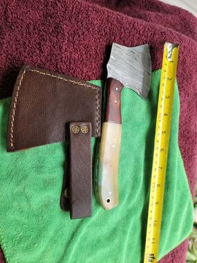 Handcrafted Bone Handle Dinner Cleaver in Brown and Ivory with Leather Sheath
